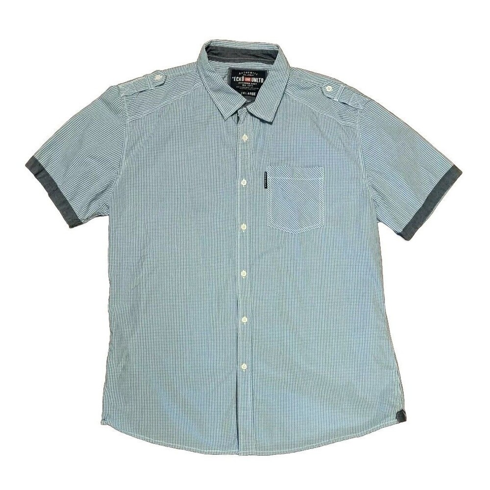 Ecko Unltd Mens 2XL Blue White Plaid Short Sleeve Button Up Shirt 2X-Large XXL